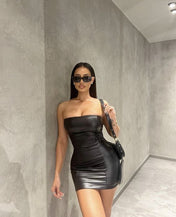 Leather Strapless Mini Dress