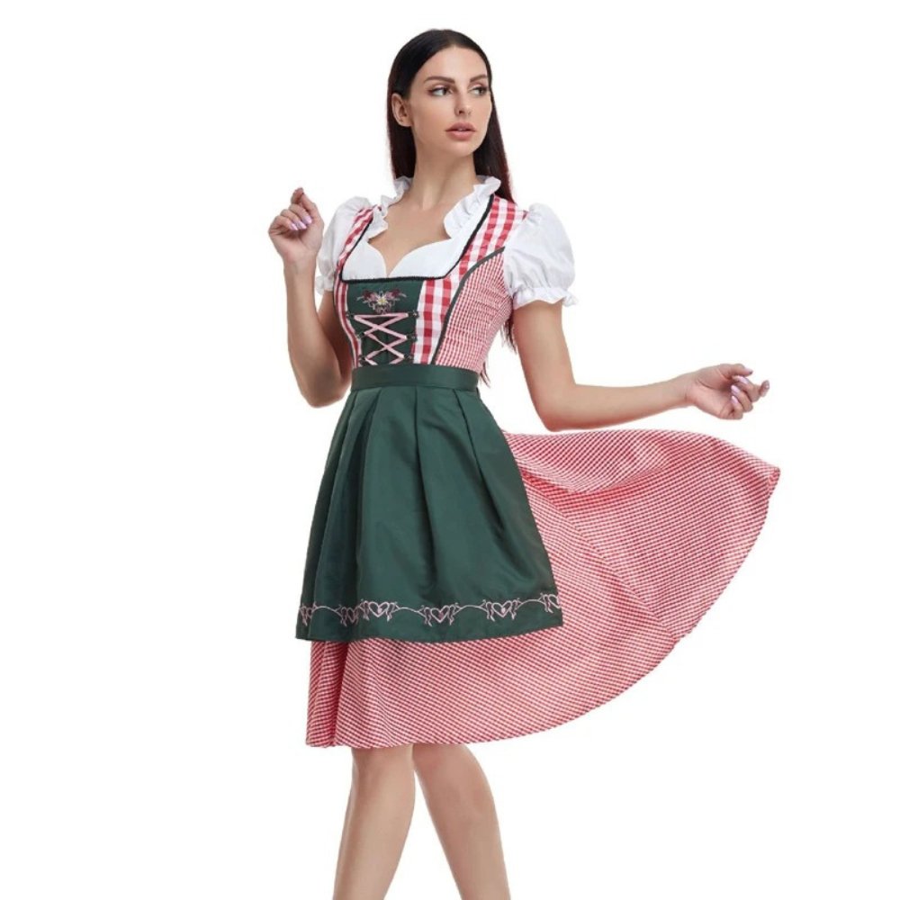 Anna - Maria Oktoberfest Jurk - Traditionele Dirndl - Beiers Ruitpatroon - Katoen - Polyester - ShanovaShanova