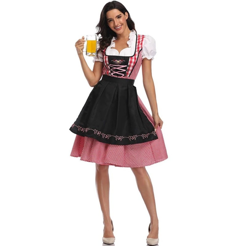 Anna - Maria Oktoberfest Jurk - Traditionele Dirndl - Beiers Ruitpatroon - Katoen - Polyester - ShanovaShanova