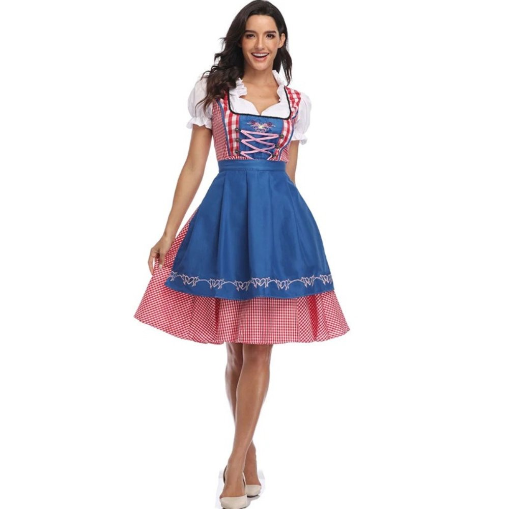 Anna - Maria Oktoberfest Jurk - Traditionele Dirndl - Beiers Ruitpatroon - Katoen - Polyester - ShanovaShanova