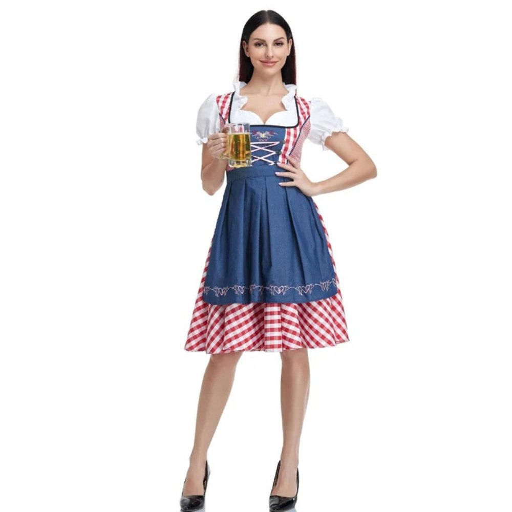 Anna - Maria Oktoberfest Jurk - Traditionele Dirndl - Beiers Ruitpatroon - Katoen - Polyester - ShanovaShanova