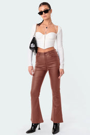 Belle™ - Leather Flare Jeans - ShanovaShanova