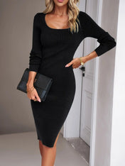 Elegant Ribbed Midi Dress with Side Slit - ShanovaShanova