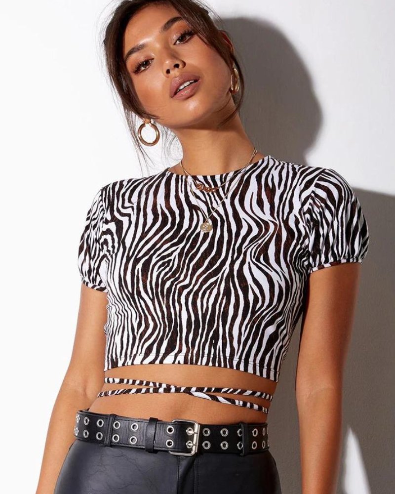 Eliana - Zebra print crop top met wikkeldetail - ShanovaShanova