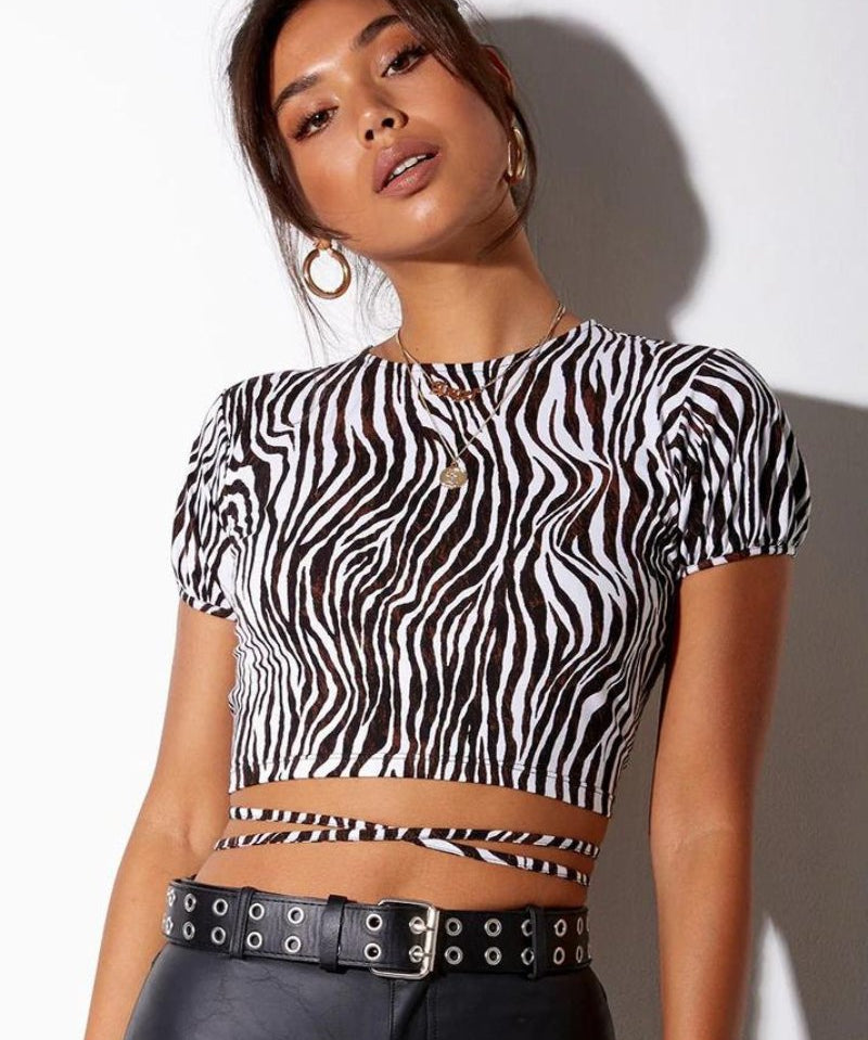 Eliana - Zebra print crop top met wikkeldetail - ShanovaShanova