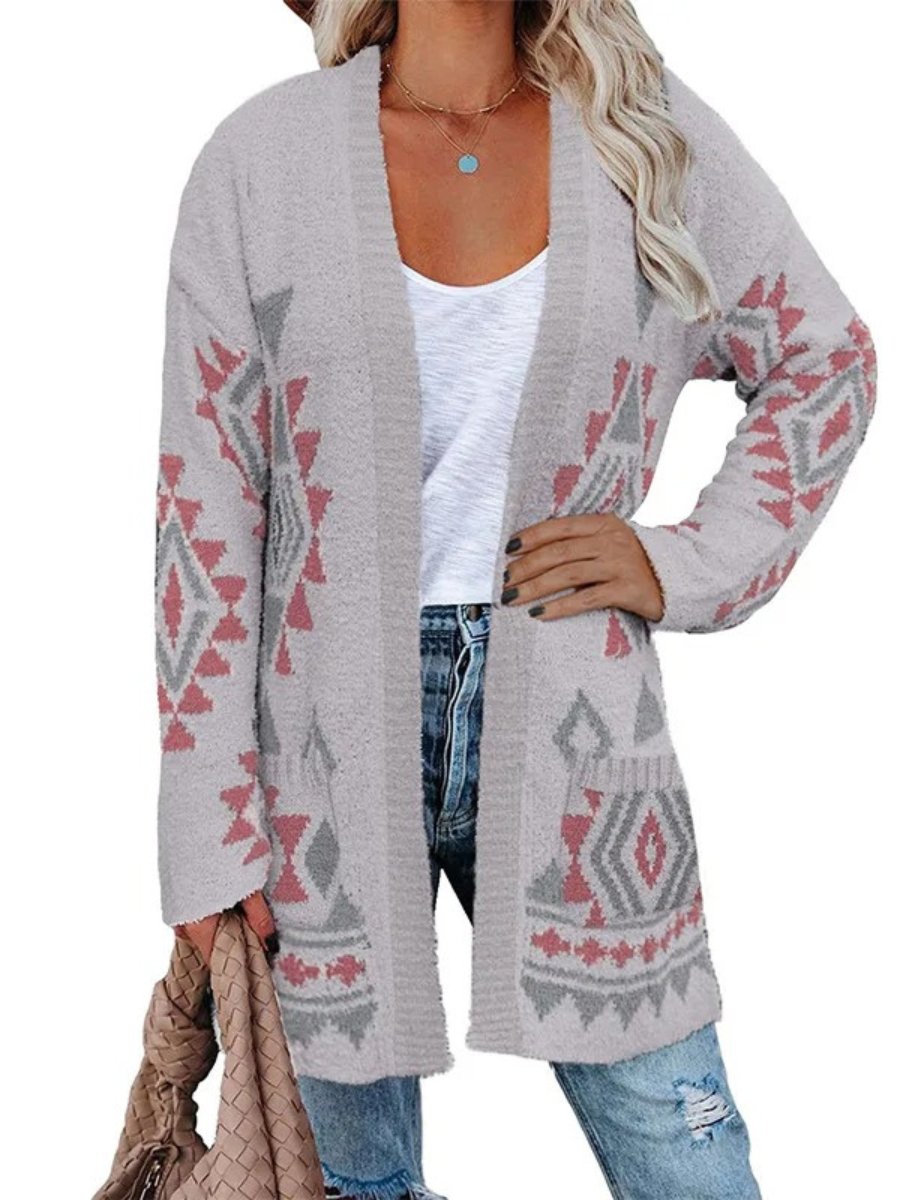 Elisa - Aztec Knit Cardigan - Lange Damesvest - Boho Stijl - Zachte Stof - ShanovaShanova