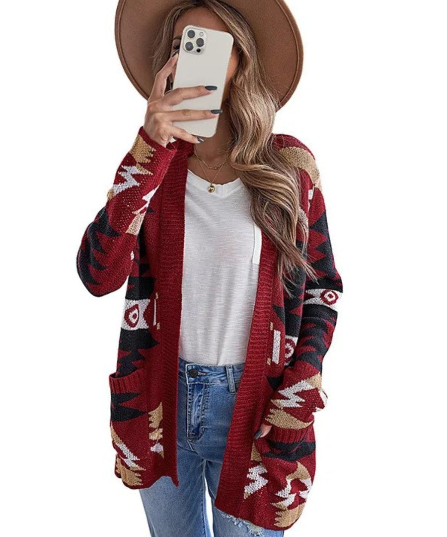 Elisa - Aztec Knit Cardigan - Lange Damesvest - Boho Stijl - Zachte Stof - ShanovaShanova