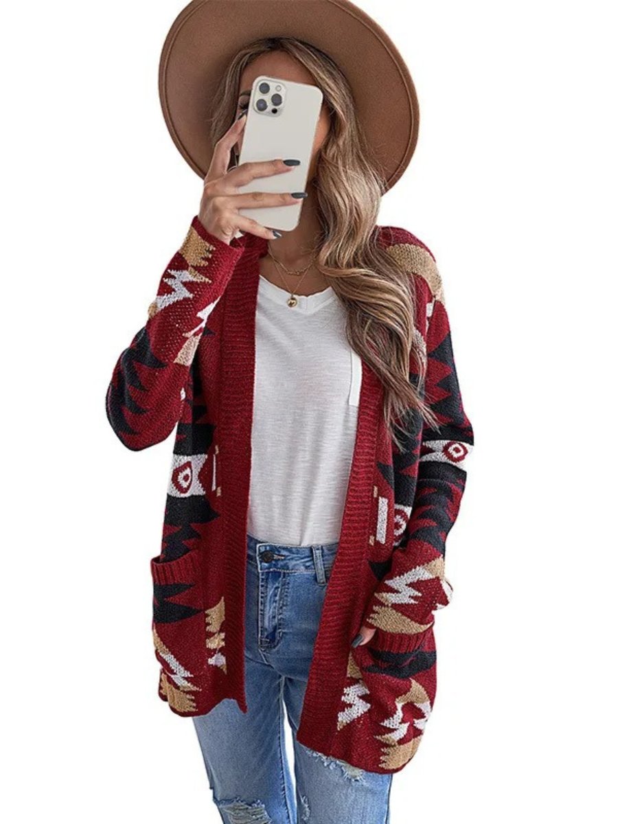 Elisa - Aztec Knit Cardigan - Lange Damesvest - Boho Stijl - Zachte Stof - ShanovaShanova