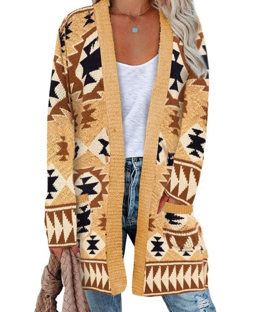 Elisa - Aztec Knit Cardigan - Lange Damesvest - Boho Stijl - Zachte Stof - ShanovaShanova