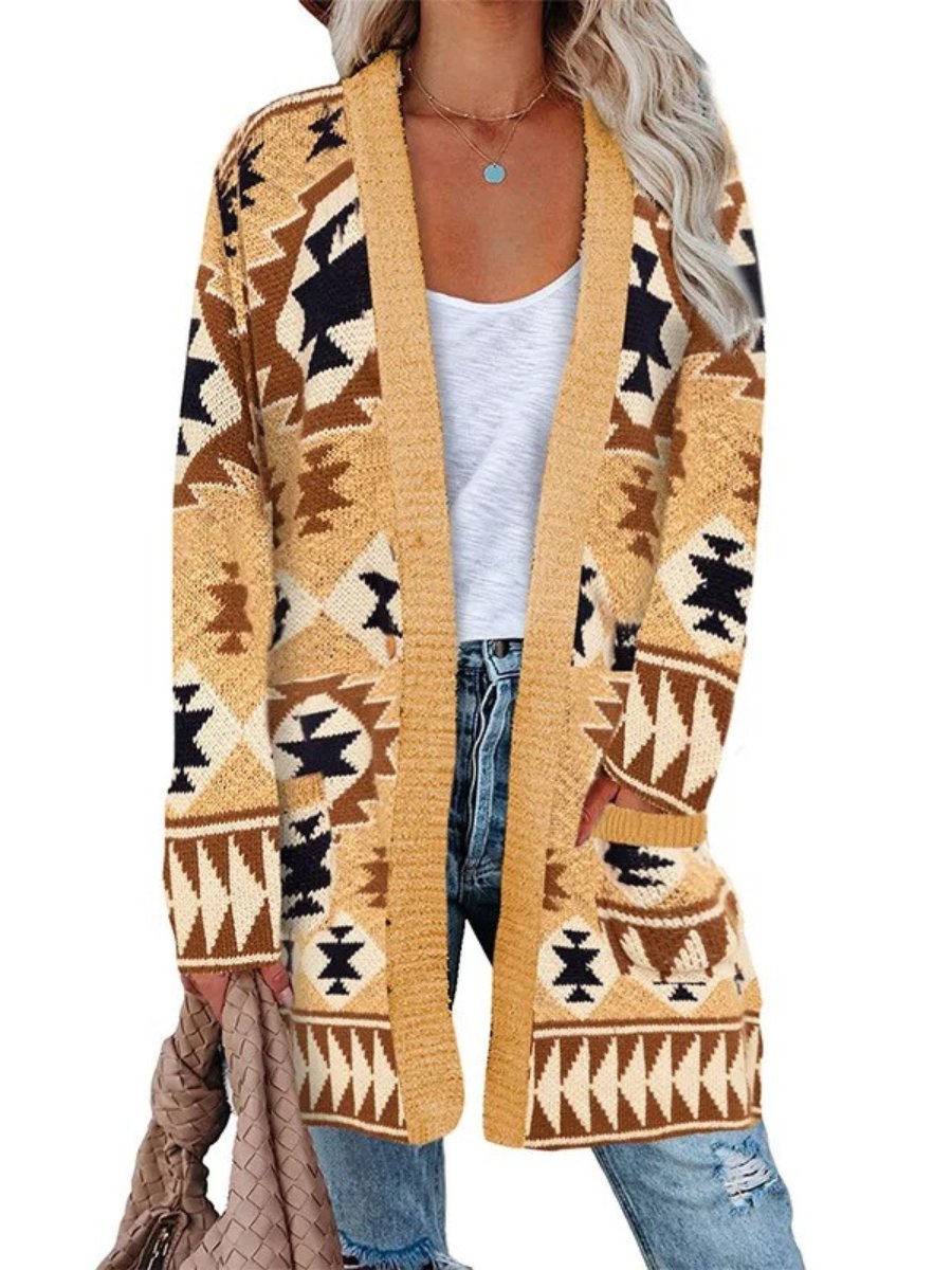 Elisa - Aztec Knit Cardigan - Lange Damesvest - Boho Stijl - Zachte Stof - ShanovaShanova