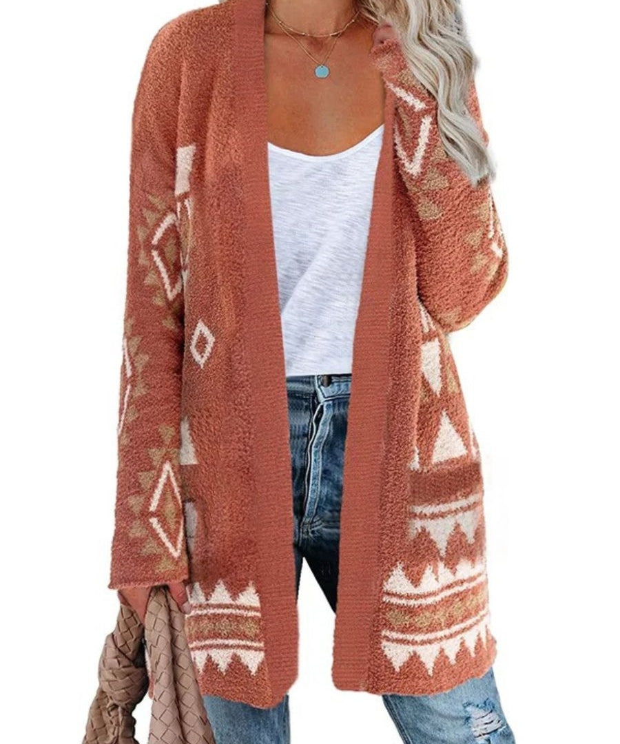 Elisa - Aztec Knit Cardigan - Lange Damesvest - Boho Stijl - Zachte Stof - ShanovaShanova