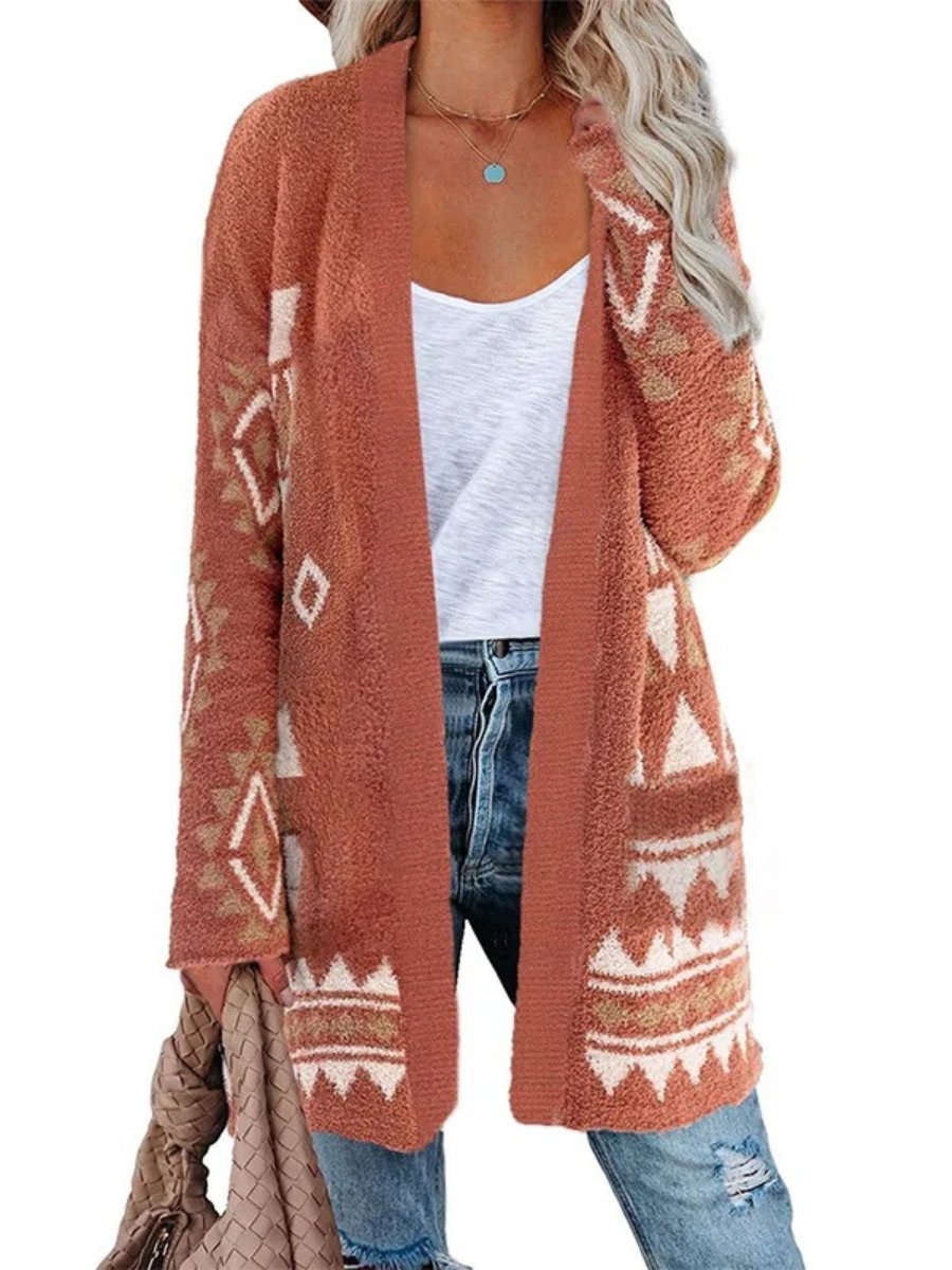 Elisa - Aztec Knit Cardigan - Lange Damesvest - Boho Stijl - Zachte Stof - ShanovaShanova