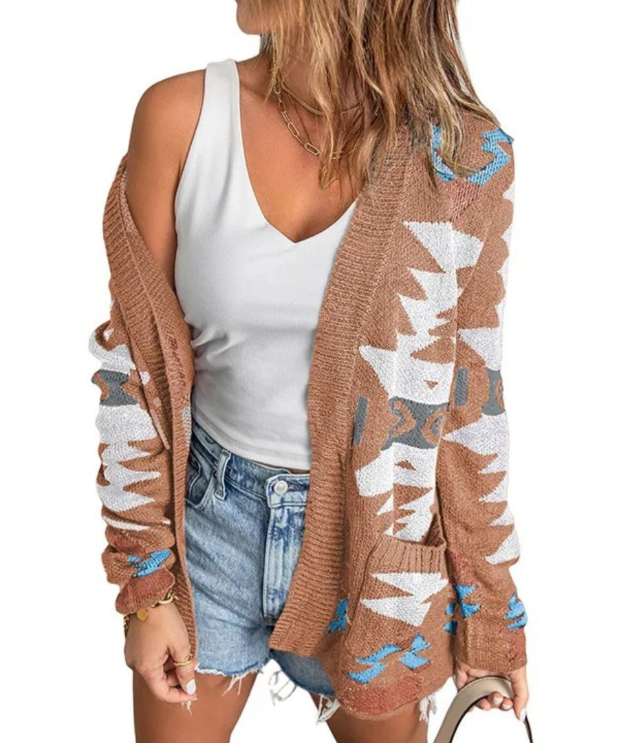 Elisa - Aztec Knit Cardigan - Lange Damesvest - Boho Stijl - Zachte Stof - ShanovaShanova