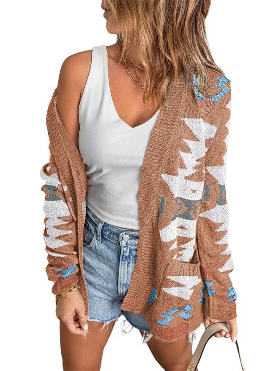 Elisa - Aztec Knit Cardigan - Lange Damesvest - Boho Stijl - Zachte Stof - ShanovaShanova