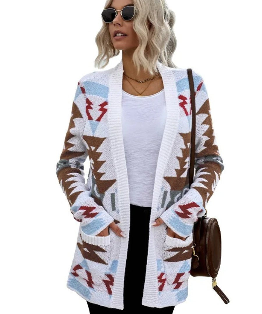 Elisa - Aztec Knit Cardigan - Lange Damesvest - Boho Stijl - Zachte Stof - ShanovaShanova