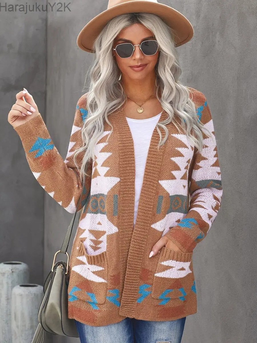 Elisa - Aztec Knit Cardigan - Lange Damesvest - Boho Stijl - Zachte Stof - ShanovaShanova