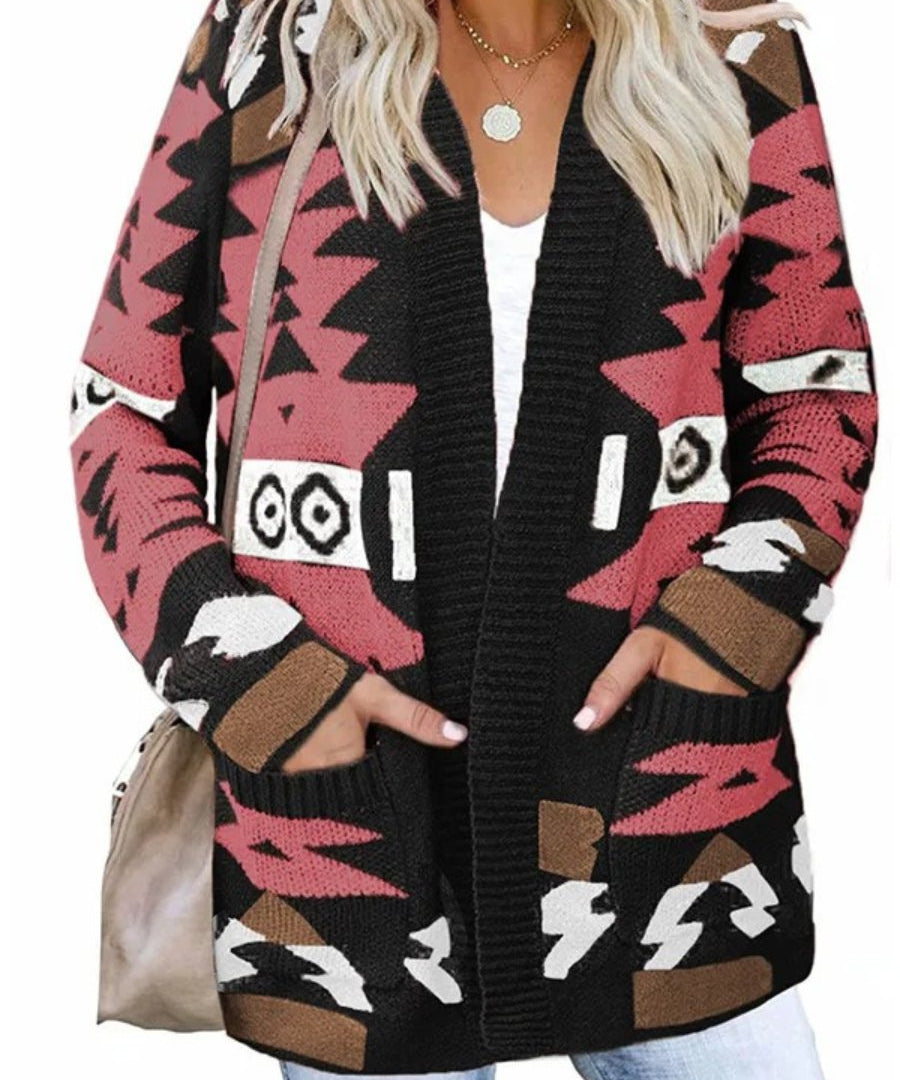 Elisa - Aztec Knit Cardigan - Lange Damesvest - Boho Stijl - Zachte Stof - ShanovaShanova