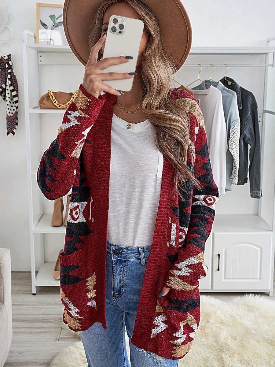 Elisa - Aztec Knit Cardigan - Lange Damesvest - Boho Stijl - Zachte Stof - ShanovaShanova