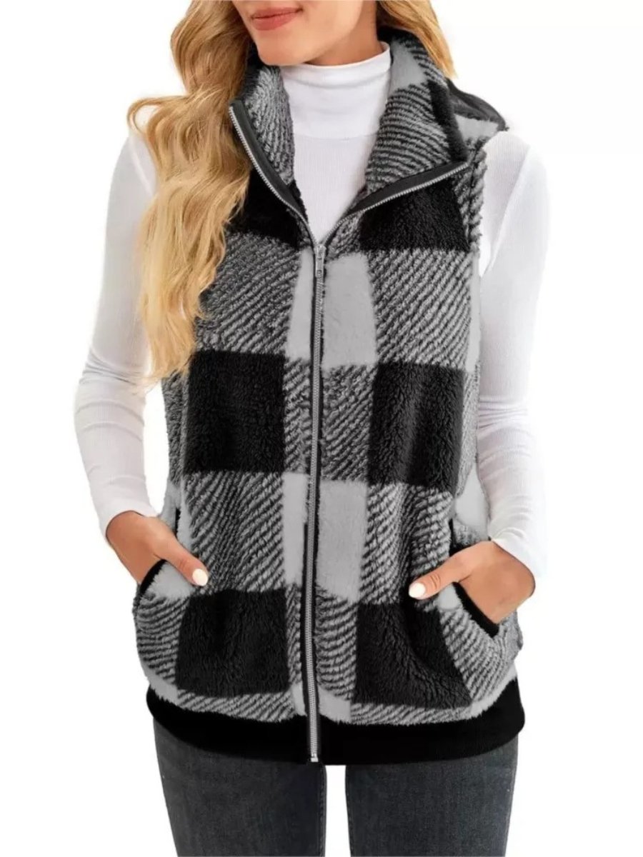 Ella - Ruitjes Sherpa Bodywarmer Dames - Getailleerd - Herfst Winter - ShanovaShanova