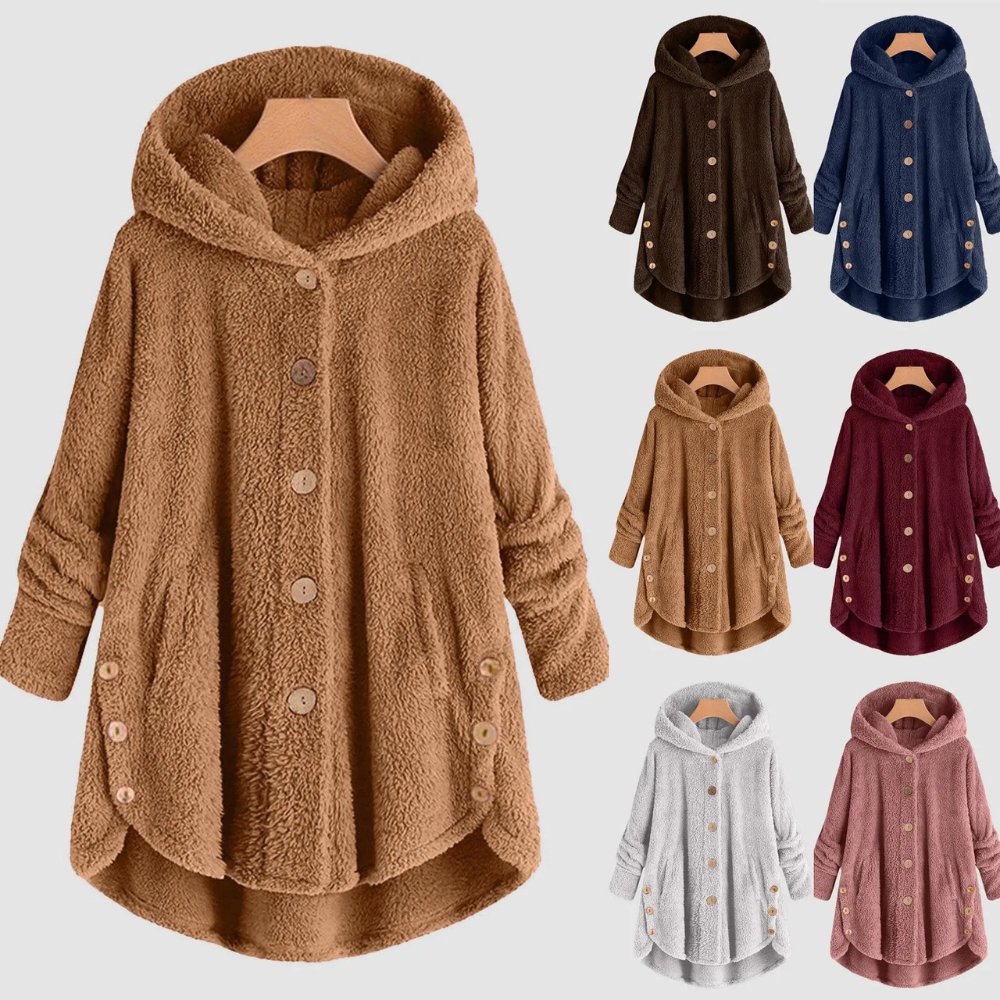 Eveline - Teddy Damesvest met Capuchon en Knopen - Warme Oversized Fleece - ShanovaShanova