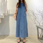 Everly - Casual A lijn denim maxi jurk met ronde hals - ShanovaShanova