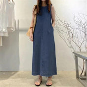 Everly - Casual A lijn denim maxi jurk met ronde hals - ShanovaShanova