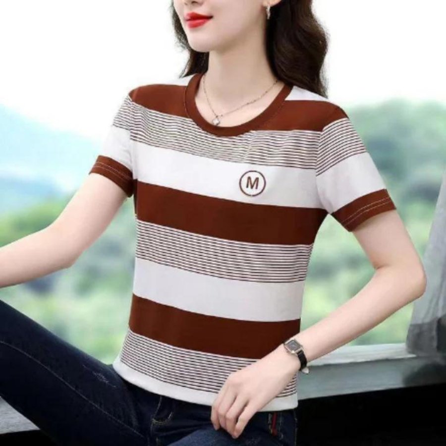 Fiona - Stripe Print Dames T Shirt - ShanovaShanova