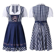 Lena - Traditionele Oktoberfest Dirndl - Blauw Rood Ruit - Borduursel - A - lijn - ShanovaShanova