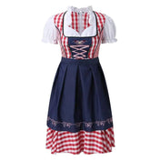 Lena - Traditionele Oktoberfest Dirndl - Blauw Rood Ruit - Borduursel - A - lijn - ShanovaShanova