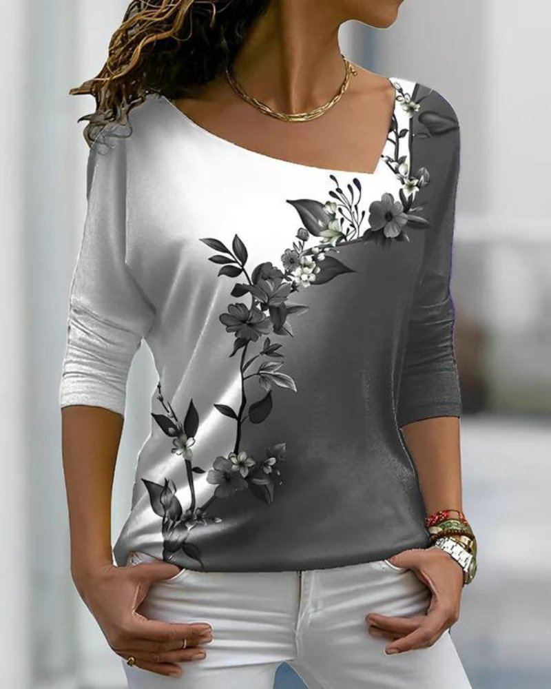 Lyla - Twee kleurig T shirt met bloemenprint - ShanovaShanova