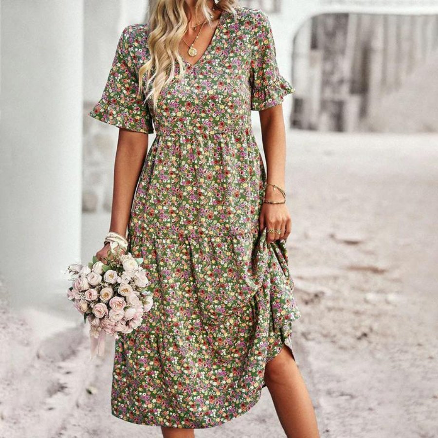 Margo - Dames Bloemen Midi Jurk - ShanovaShanova