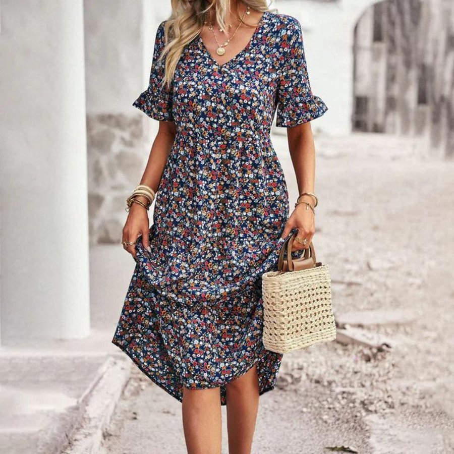 Margo - Dames Bloemen Midi Jurk - ShanovaShanova