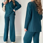 Neri | Damespak met comfortabele V - hals in stretch breisel (top + broek) - ShanovaShanova