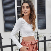 Nora - Kanten Crop Top met Lange Mouwen - ShanovaShanova