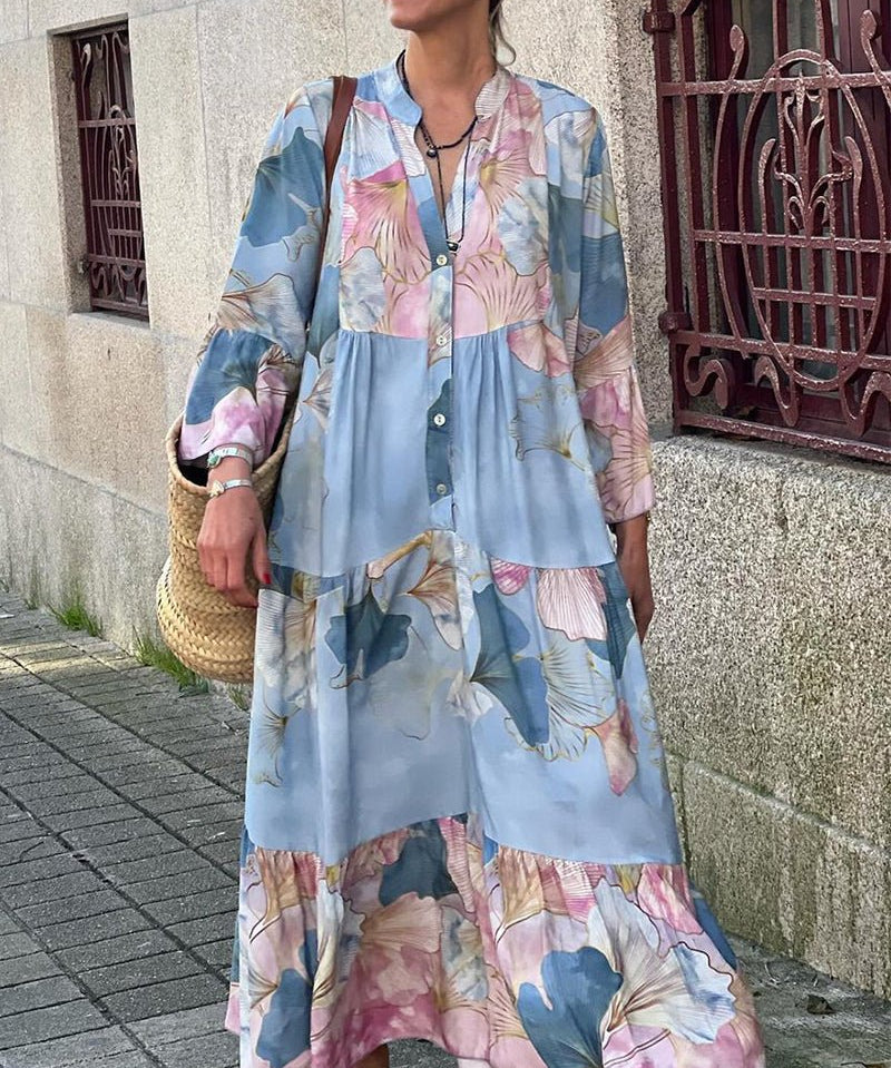 Veerle | Loose Fit Maxi Dress met Bloemenpatroon - ShanovaShanova